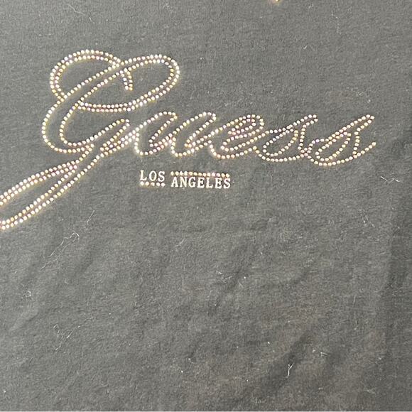 Guess Women's Short Sleeve Black Rhinestone Logo Selina Crew Tee Sz M - Picture 8 of 12